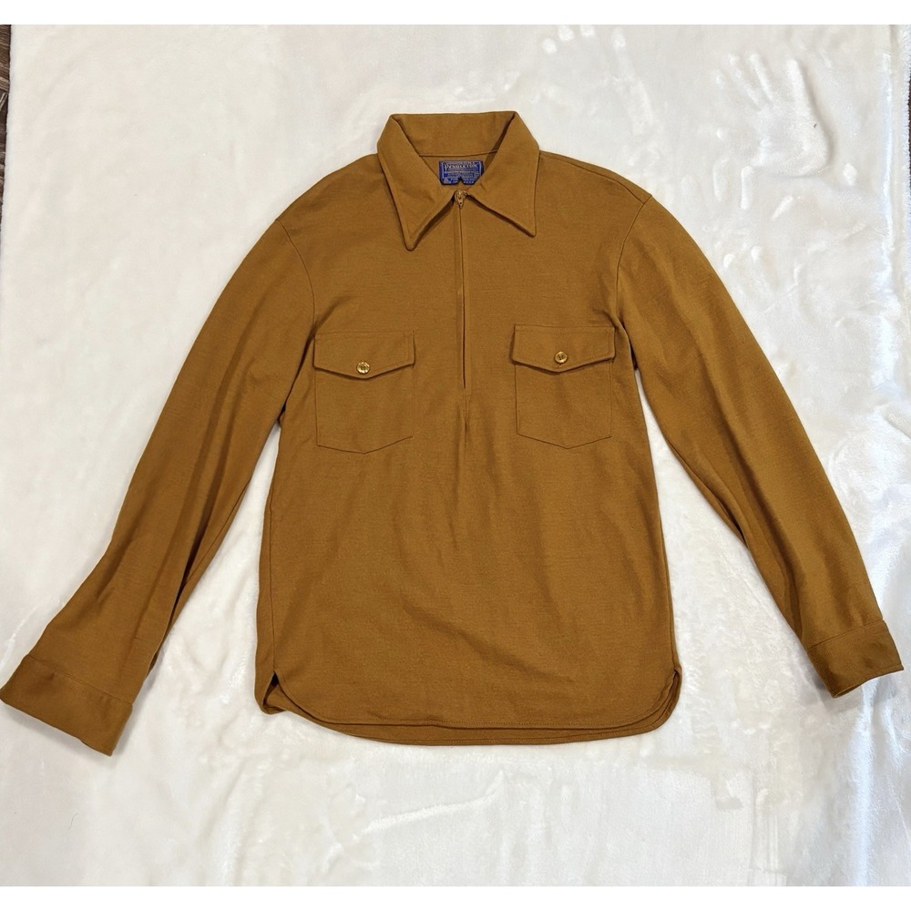 Pendleton Men's Brown Wool Knit Zip-Front Collared Shirt w/ Pockets Size M